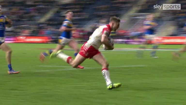 St Helens winger Tommy Makinson intercepted and ran 85 meters to score a sensational solo try against Leeds Rhinos earlier in the season.