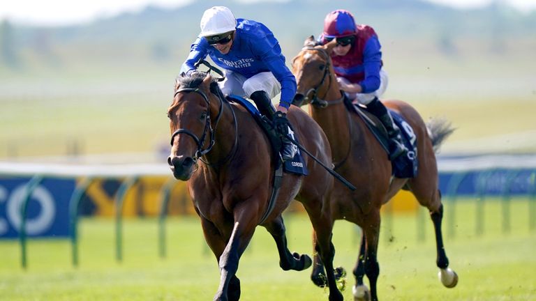 Coroebus ridden by jockey James Doyle (left) on their way to winning the Qipco 2000 Guineas Stakes on day two of the QIPCO Guineas Festival at Newmarket Racecourse, Newmarket. Picture date: Saturday April 30, 2022.