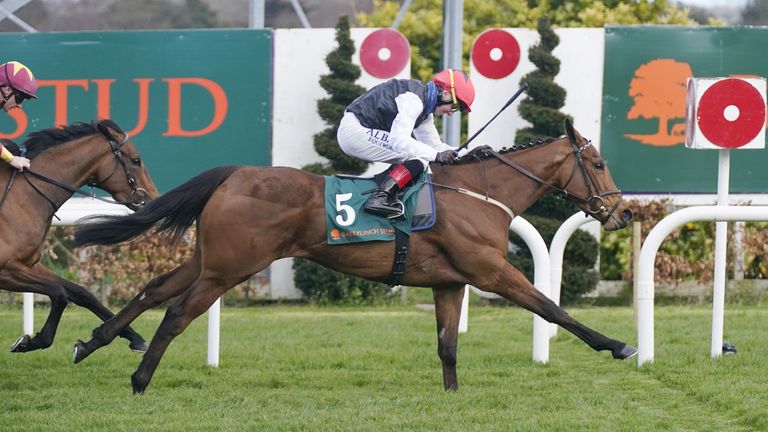 Homeless Songs ridden by Chris Hayes wins The Ballylinch Stud &#39;Priory Belle&#39; 1,000 Guineas Trial Stakes during the Ballyinch Stud Classic Trials Day at Leopardstown Racecourse, Dublin. Picture date: Saturday April 2, 2022.