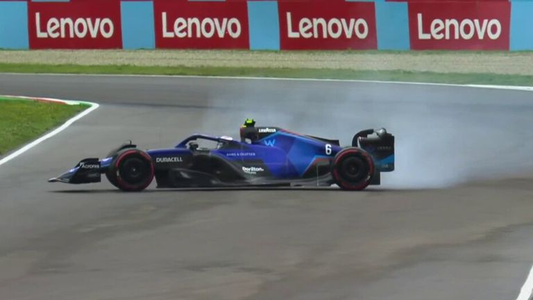 Williams' Nicholas Latifi spins off during qualifying for the Emilia-Romagna Grand Prix
