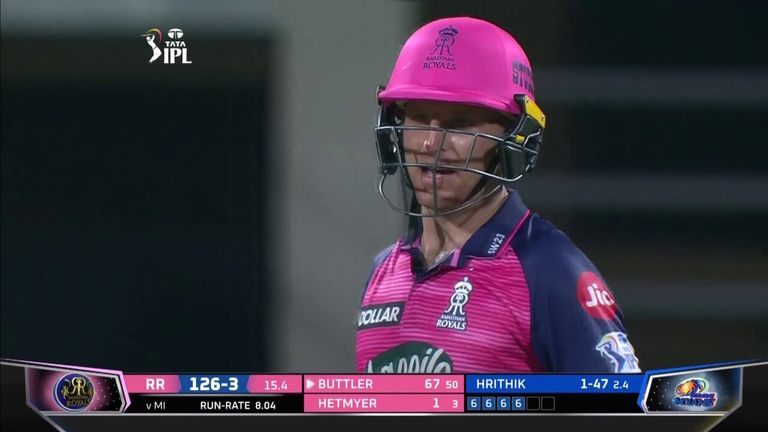 Jos Buttler's extraordinary run of form in the IPL continues as he hit four sixes in a row in yet another half-century for the Rajasthan Royals