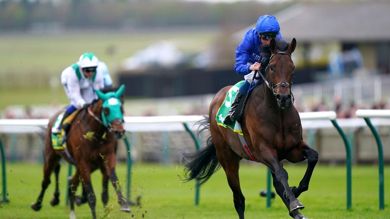 Native Trail ridden by jockey William Buick (right) on their way to winning the bet365 Craven Stakes