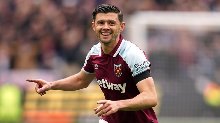 Aaron Cresswell celebrates putting West Ham in front