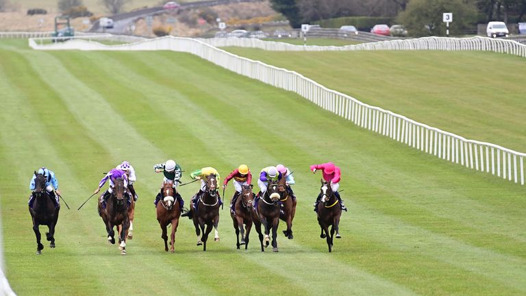 Layfayette and Oisin Orr (pink, right) win the Alleged Stakes at the Curragh