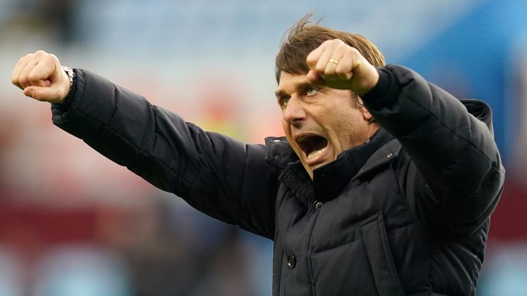 Antonio Conte celebrates Tottenham's 4-0 win over Aston Villa