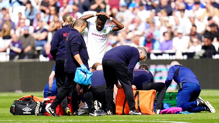Burnley's Ashley Westwood requires medical attention after being injured