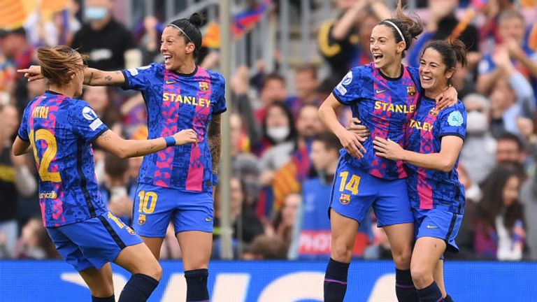 A record crowd for a women's game saw Barcelona's 5-1 win over Wolfsburg in the Champions League semi-finals