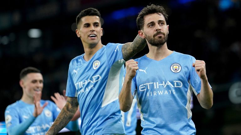 Bernardo Silva celebrates (right) scoring his sides this goal