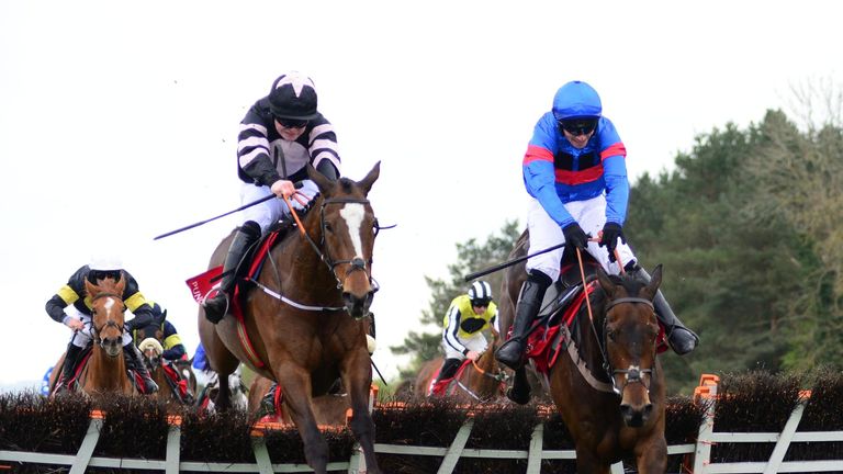 Broomfield Hall and Luke Dempsey (left) jump the last at Punchestown to win from Gin Coco