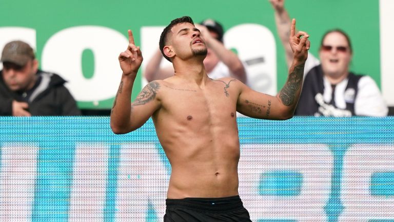Newcastle United's Bruno Guimaraes celebrates scoring their side's second goal of the game