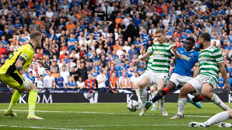 Carl Starfelt scores an own goal to give Rangers the lead in extra time