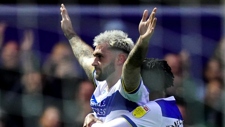 Queens Park Rangers&#39; Charlie Austin (left) celebrates scoring their side&#39;s first goal of the game with team-mate Sam McCallum