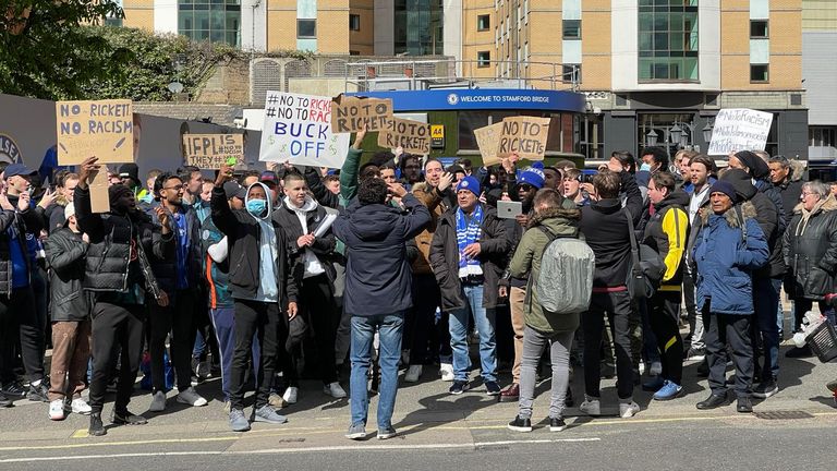 Chelsea fans protest ownership bid of Ricketts family