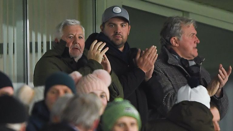 .Potential buyer of Derby County, Chris Kirchner (Centre) during the Sky Bet Championship match between Derby County and Queens Park Rangers at Pride Park