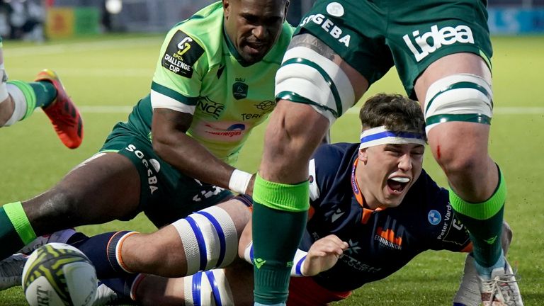 Edinburgh's Connor Boyle celebrates scoring the second try during the EPCR Challenge Cup match at DAM Health Stadium, Edinburgh. Picture date: Friday April 8, 2022.