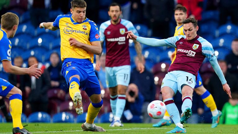 Connor Roberts bends in his first Burnley goal to put his side 1-0 up against Southampton