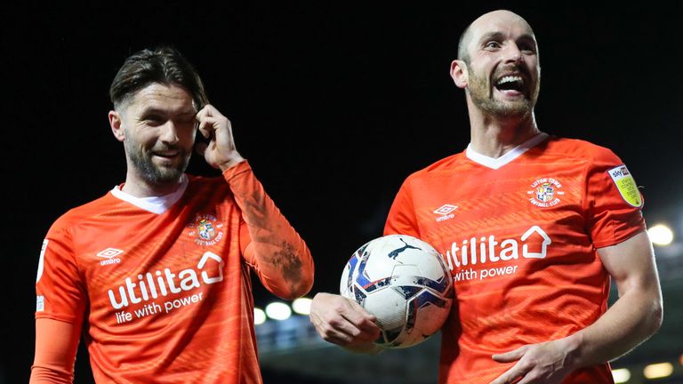 Danny Hilton (right) is one of the few Luton club members to be promoted from League Two in 2018 and remain with the club.