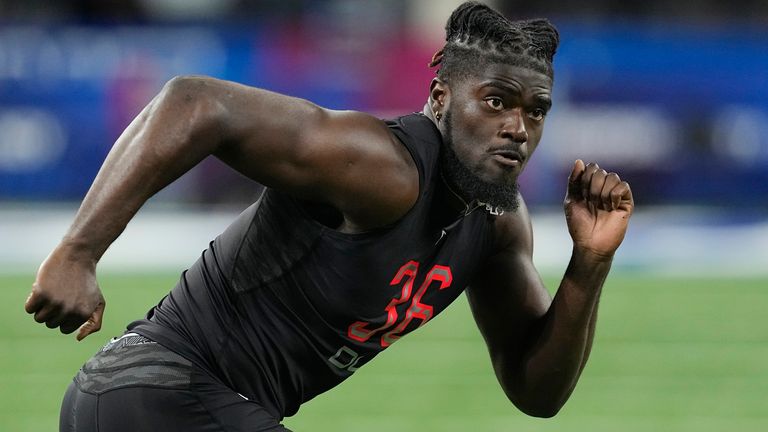 David Ojabo in action at the Scouting Combine, where he ran a 4.55 40-yard dash as well as a 4.45 20-yard shuttle