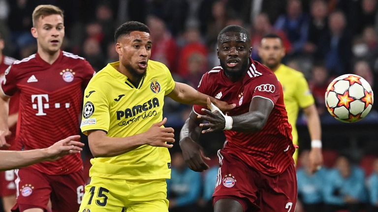 Dayot Upamecano of Munich in action against Arnaut Danjuma 