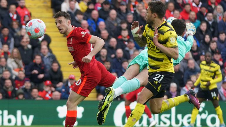 Diogo Jota heads Liverpool in front (AP)