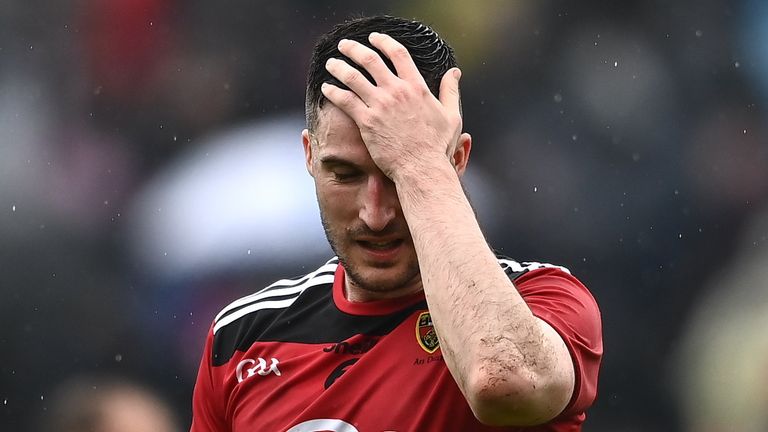 30 April 2022; Niall McParland of Down after the Ulster GAA Football Senior Championship Quarter-Final match between Monaghan and Down at St Tiernach...s Park in Clones, Monaghan. Photo by David Fitzgerald/Sportsfile