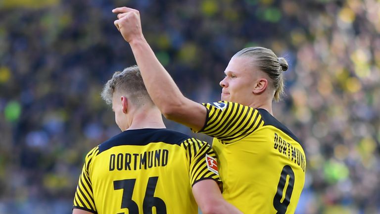 Erling Haaland scored twice in Borussia Dortmund's 6-1 demolition of Wolfsburg