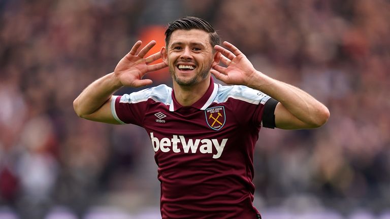 Aaron Cresswell celebrates putting West Ham in front