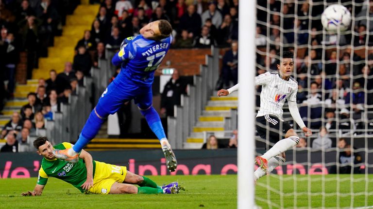 Fulham's Fabio Carvalho scores his sides second goal