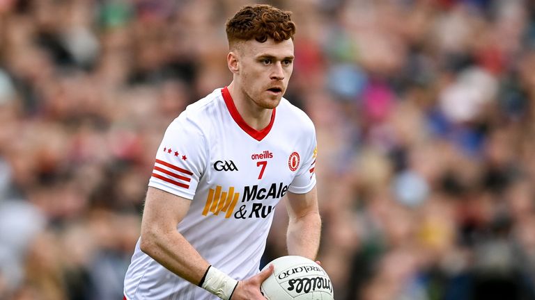 16 April 2022; Conor Meyler of Tyrone during the Ulster GAA Football Senior Championship preliminary round match between Fermanagh and Tyrone at Brewster Park in Enniskillen, Fermanagh. Photo by Stephen McCarthy/Sportsfile