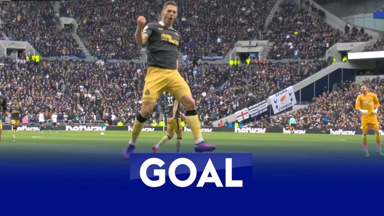 Fabian Schar's free-kick puts Newcastle 1-0 up away at Tottenham.