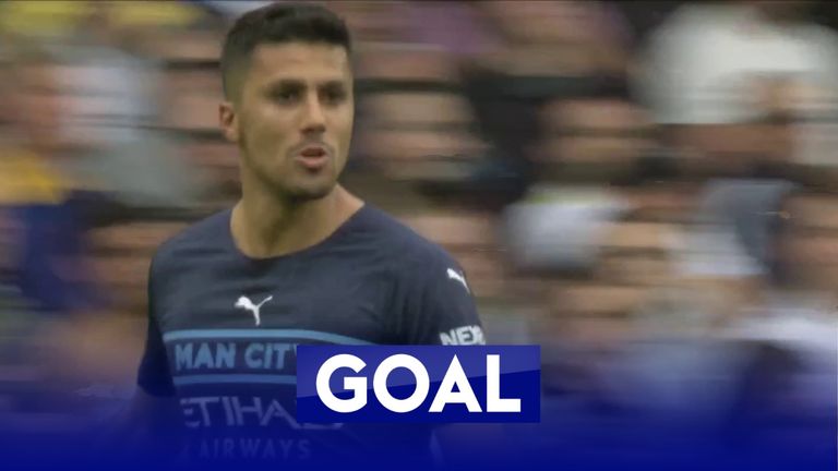 Rodri heads in Phil Foden's free-kick to put Manchester City 1-0 up against Leeds at Elland Road.