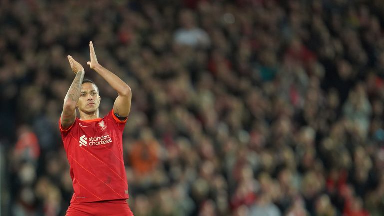 Thiago Alcantara showed off his tremendous range of passing in Liverpool's dominant 4-0 win over Manchester United in the Premier League.