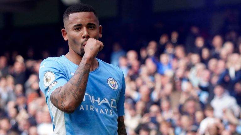 Gabriel Jesus celebrates his goal (AP)