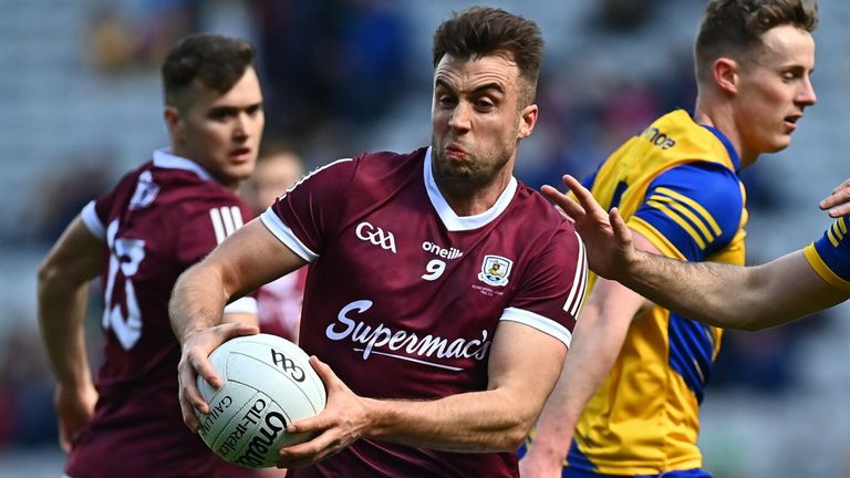 3 April 2022; Paul Conroy of Galway in action against Ultan Harney of Roscommon during the Allianz Football League Division 2 Final match between Roscommon and Galway at Croke Park in Dublin. Photo by E..in Noonan/Sportsfile