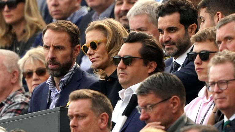England manager Gareth Southgate with Newcastle United director Amanda Staveley in the stands at St.James' Park