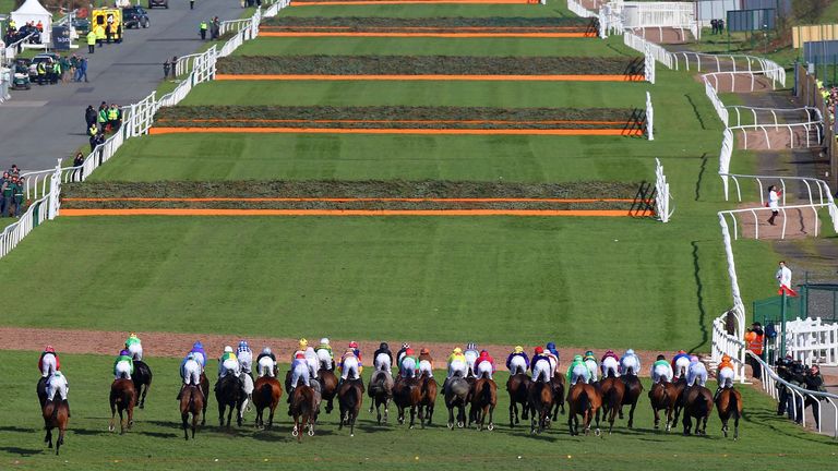 The 2015 Grand National field set off towards the first fence
