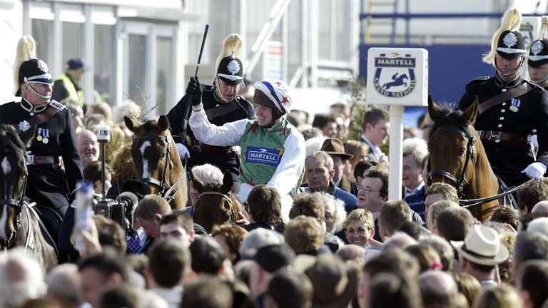 Barry Geraghty celebrates after victory on Monty's Pass in 2003