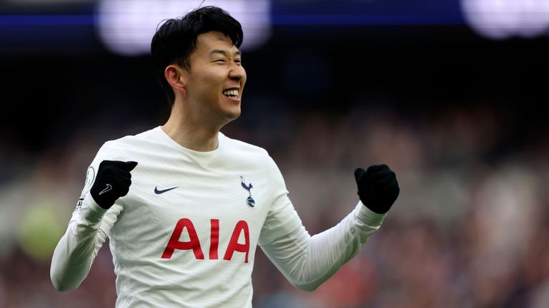 Son Heung-min celebrates Spurs' third goal (AP)