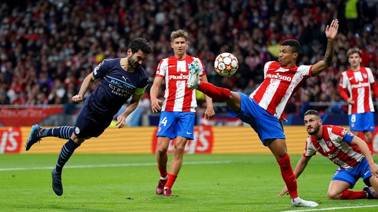 Ilkay Gundogan came close to opening the scoring in the first half for Manchester City against Atletico Madrid