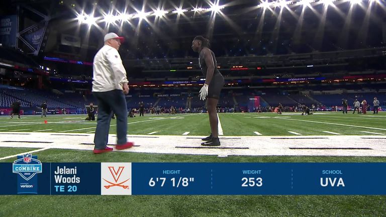 Virginia Cavaliers tight end Jelani Woods takes part in the gauntlet drill at the 2022 NFL Scouting Combine