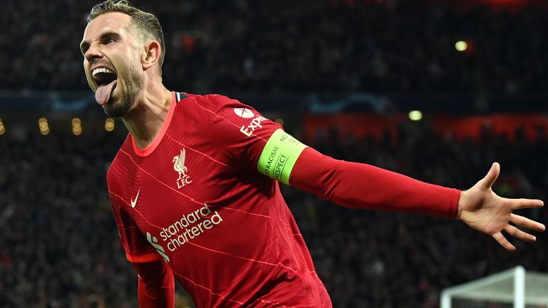 Jordan Henderson celebrates Liverpool's victory over Villarreal
