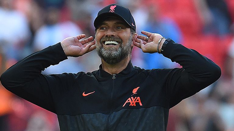 Jurgen Klopp celebrates with the Liverpool fans after his side book their place in the FA Cup final