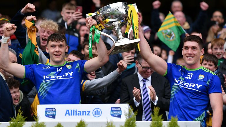 Kerry joint captains David Clifford and Joe O'Connor lift the cup