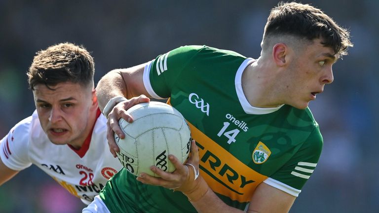 27 March 2022; David Clifford of Kerry during the Allianz Football League Division 1 match between Kerry and Tyrone at Fitzgerald Stadium in Killarney, Kerry. Photo by Brendan Moran/Sportsfile