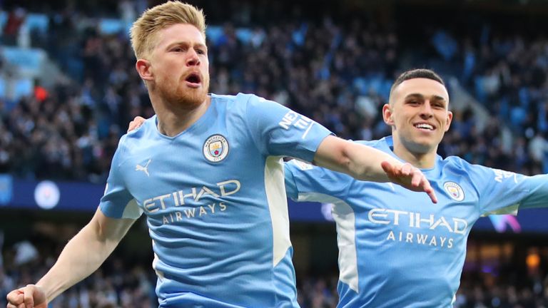 Kevin De Bruyne celebrates giving Manchester City a second-minute lead against Real Madrid
