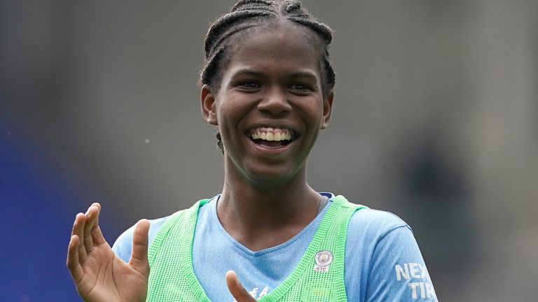 Manchester City's Khadija Shaw at the end of the FA Women's Super League match at Goodison Park, Liverpool. Picture date: Saturday September 4, 2021.