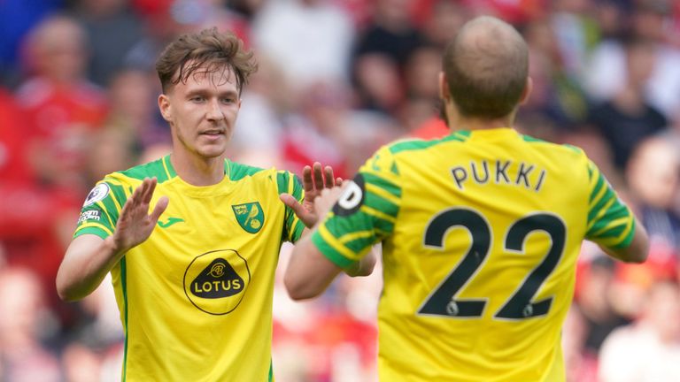 Norwich goalscorers Kieran Dowell and Teemu Pukki  (AP)