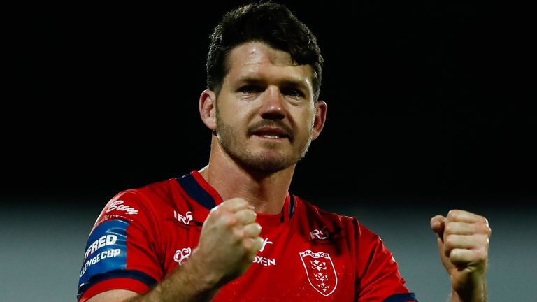 Hull KR's Lachlan Coote celebrates their impressive victory over Castleford