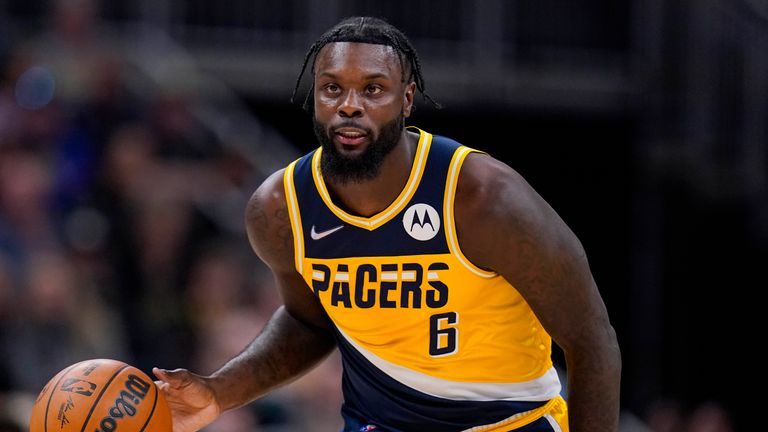 Indiana Pacers guard Lance Stephenson (6) plays against the Portland Trail Blazers during the second half of an NBA basketball game in Indianapolis, Sunday, March 20, 2022. The Pacers won 129-98. (AP Photo/Michael Conroy)