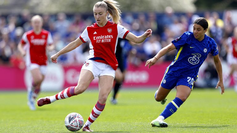 Arsenal's Leah Williamson (left) and Chelsea's Sam Kerr at Meadow Park.